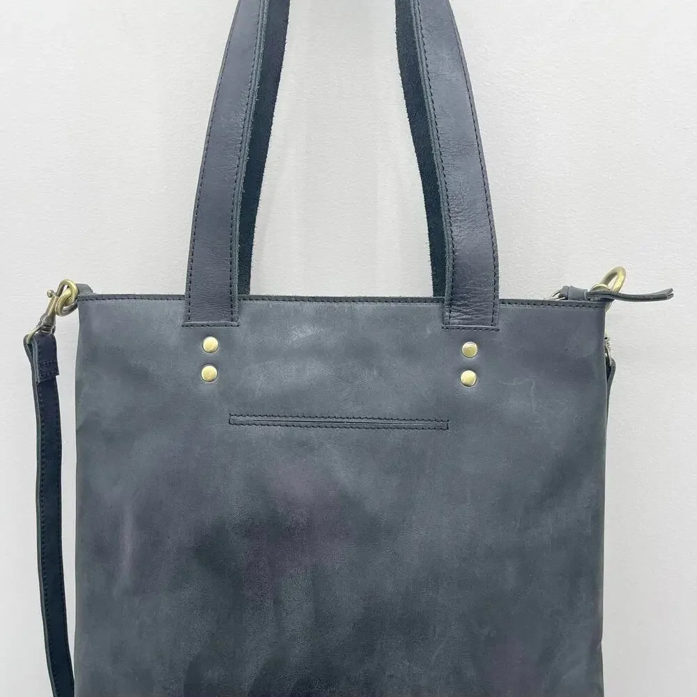 Elevate People Leather Bucket Bag Tote‎ Black Full-Grain Crossbody Minimalist